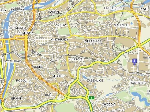 Mapa východní části Prahy